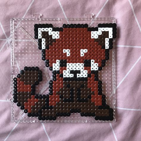 A cute red panda made from perler beads Perler Bead Red Panda, Red Panda Perler Bead Patterns, Perler Bead Animal Patterns, Red Panda Pixel Art, Hama Beads Patterns Animals, Panda Perler Bead Patterns, Perler Bead Patterns Animals, Red Panda Craft, Perler Cute