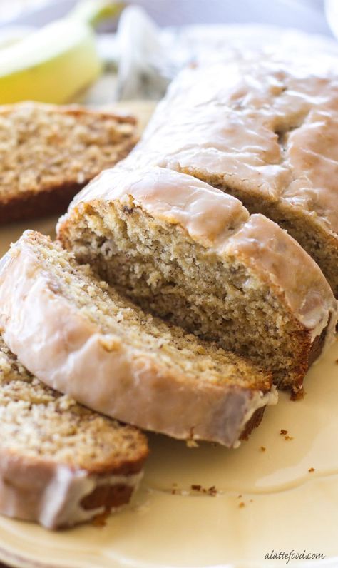 This banana bread recipe is topped with a sweet coffee glaze to combine your morning breakfast and cup of coffee into one sweet treat! Banana Bread Recipe No Baking Soda, Glazed Banana Bread, Gluten Free Zucchini Bread, Carrot Banana Cake, Banana Pecan Bread, Chocolate Chip Banana Bread Recipe, Homemade Carrot Cake, Homemade Banana Bread, Gluten Free Recipes Bread