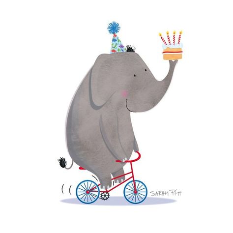 Animal With Birthday Hat, Birthday Animal Illustration, Party Animals Illustration, New Baby Art, Birthday Animal Drawing, Birthday Elephant, Birthday Cake Illustration, 4de Verjaardag, Party Illustration