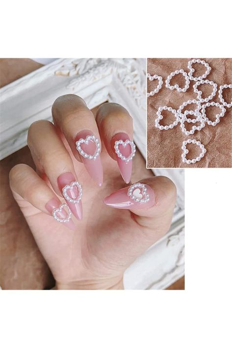 Pearl Nail Art, Nail Salon Supplies, Pearl Nail, Color For Nails, Pearl Decorations, Manicure Diy, Nail Art Sticker, Pearl Nails, Hollow Heart