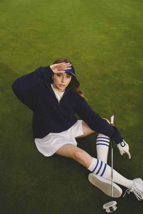 Golf Fashion Editorial, Golf Aesthetic Outfit, Golf Course Photoshoot, Golf Editorial, Golf Shoot, Women's Golf Fashion, Golf Photoshoot, Golf Fits, Cute Golf Outfit