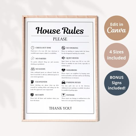 Airbnb House Rules Template, Airbnb Rules Sign, VRBO Sign, House Rules Airbnb, Airbnb Signs, Vacation Rental Sign House Rules Printable Sign Airbnb House Rules Template, House Rules For Airbnb, Air Bnb Rules, Airbnb Rules Template, House Rules Template Free Printables, Airbnb Rules For Guests Template, Airbnb House Rules For Guests, Airbnb House Rules Printable, Fun Airbnb Ideas