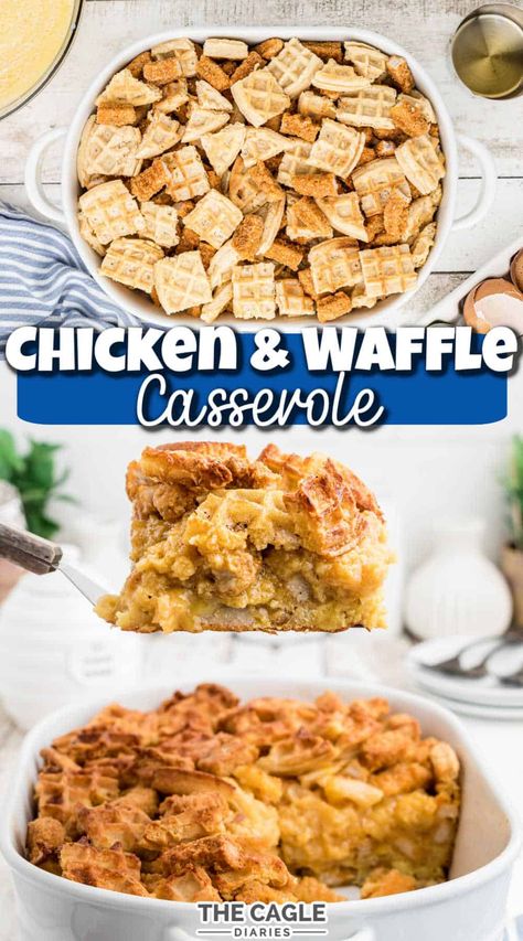 This chicken and waffle casserole recipe will surprise the heck out of you. It's super easy and so delicious. Using chicken fries really makes this simple and tasty, a great breakfast casserole for special days, like a Christmas morning casserole, or perhaps because you have guests visiting. Chicken and waffle cassserole can be made really quickly and easy. Chicken And Waffles Casserole, Chicken And Waffle Casserole, Waffle Breakfast Casserole, Waffle Casserole, Christmas Morning Casserole, Guests Visiting, Food Planning, Chicken Fries, Breakfast Recipes Easy Quick