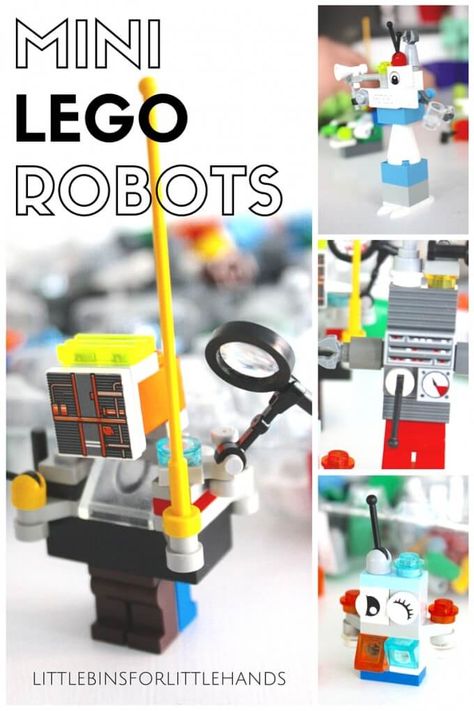 Building mini LEGO robots for a fine motor STEAM activity Art Gadgets, Lego Camp, Activity Kindergarten, Lego Avengers, Steam Activity, Used Legos, Lego Challenge, Construction Play, Lego Education