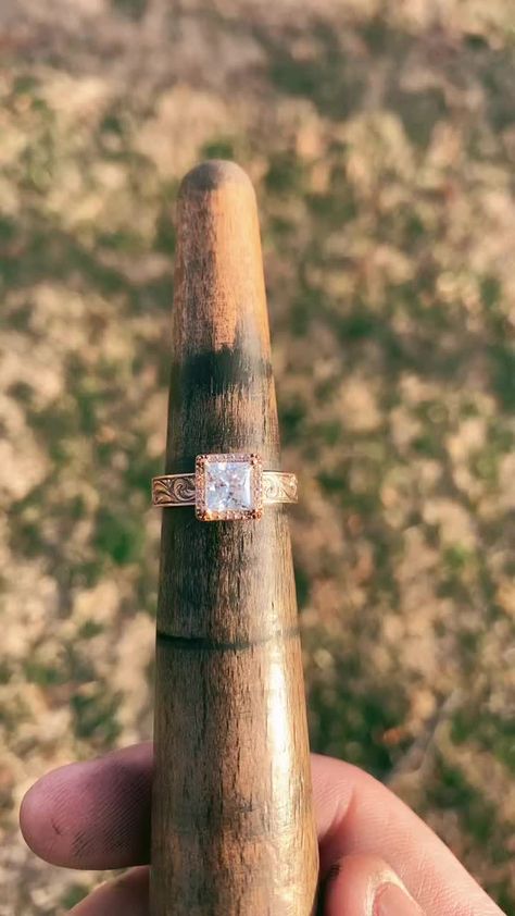 Gorgeous 14k rose gold engraved engagement ring finished up! This one is available for purchase. Size 6.5. Please visit my website for details! • • • • • • #madeintexas #silversmith #sterlingsilver #handmade #handmadeengagementring #customengagementring #weddingset #westernwedding #westernengagement #westernweddingring #ranchwedding #westernstyle #westernjewerly #western #westernfashion #ranchlife #ranching #rodeo #rodeolife #rodeostyle #rodeofashion #custom #customjewelry #customrings #cowgirlstyle #14kgold #14krosegoldring #rosegoldwedding #rosegoldweddingring #rosegoldengagementring Western Engagement Rings, Western Wedding Rings, Western Rings, Western Engagement, Engraved Engagement Ring, Handmade Engagement Rings, Rodeo Fashion, Wedding Rings Rose Gold, 14k Rose Gold Ring