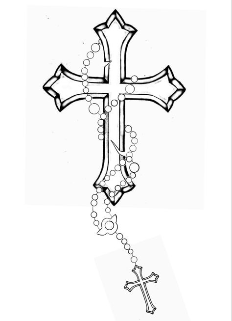 Cross And Heart Tattoo Designs, Cross With Beads Tattoo, Crus Tattoos For Men, Cross With Chain Tattoo, Cross With Rosary Tattoo, Hispanic Tattoos, Cool Cross Tattoos, Crucifix Tattoo, Praying Hands Tattoo Design