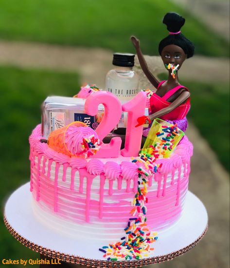 #21stbirthday #pink #barbie #tequila #vodka #ontherocks #1800 #birthday Drunken Barbie Cake, Liquor Cakes, Tequila Cake, Liquor Cake, Barbie Cake, Pink Barbie, 21st Birthday, Cake Ideas, Tequila