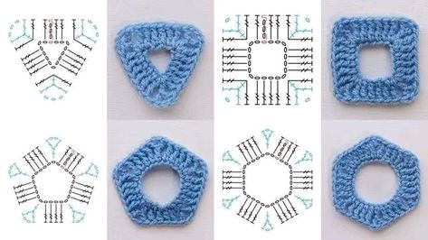 Crochet Shapes Flat, Crochet Shapes, Crochet Embellishments, Crochet Hack, Mode Crochet, Pola Amigurumi, Crochet Design Pattern, Crochet Fashion Patterns, Crochet Square Patterns