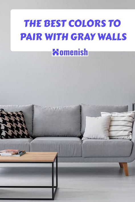 The Best Colors to Pair with Gray Walls What Colors Go With Gray, Colors Go With Gray, Pairing Colors, Colors With Gray, Light Gray Walls, Dark Blue Armchair, Home Color Palette, Gray Painted Walls, Dark Grey Paint