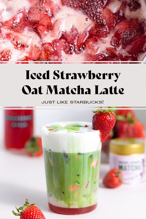 Fresh Strawberry Syrup Recipe, Matcha Tea Latte Recipe, Homemade Strawberry Syrup, Strawberry Syrup Recipes, Matcha Oats, Matcha Lemonade, Matcha Tea Latte, Strawberry Simple Syrup, Starbucks Matcha