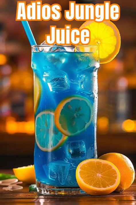 Spice up your party with Adios Jungle Juice, a bold and colorful cocktail. Click to find out how to make this fun and potent drink! Blue Jungle Juice Recipe, Jungle Juice Recipe, Keep It Going, Cherry Liqueur, Sour Mix, Jungle Juice, Colorful Cocktails, Lemon Lime Soda, Cocktail Recipes Easy