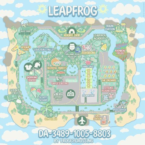 Kidcore Island, Animal Crossing Funny, Animal Crossing Wild World, Island Theme, Animal Crossing Characters, Island Map, Frog Design, Leap Frog, New Animal Crossing