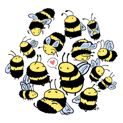 Honeybee Drawing Cute, Bumblebee Character Design, Bumble Bee Cute, How To Draw Bees, Cute Bug Illustration, Bumblebee Illustration, Cartoon Bees, Bees Illustration, Bee Doodle