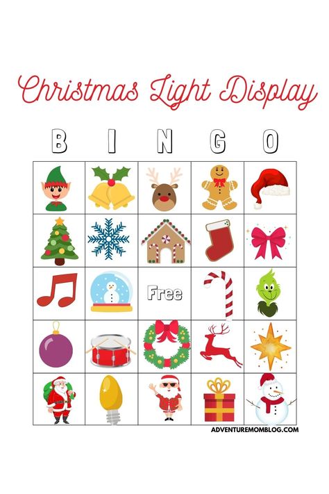 Christmas Light Bingo, Yule Sabbat, Bingo Free Printable, Bingo Christmas, Holiday Bingo, Adventure Mom, Holiday Lights Display, Christmas Bingo, Christmas Light Displays