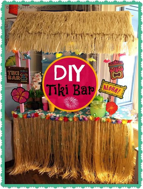 While browsing around at the party supplies store, I came across some amazing luau party decor ideas. One of them was this adorable tiki bar set up. I looked at… Tiki Bar Decorations, Diy Tiki Bar, Luau Party Decor, Tropisk Fest, Bar Decorations, Hawaiian Party Theme, Luau Party Decorations, Aloha Party, Hawaiian Party Decorations