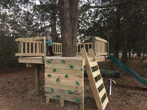 Diy Tree Fort, House Railing, Backyard Treehouse, Tree House Ideas, Treehouse Ideas, Kids Forts, Wall Tree, Tree House Plans, Tree Fort