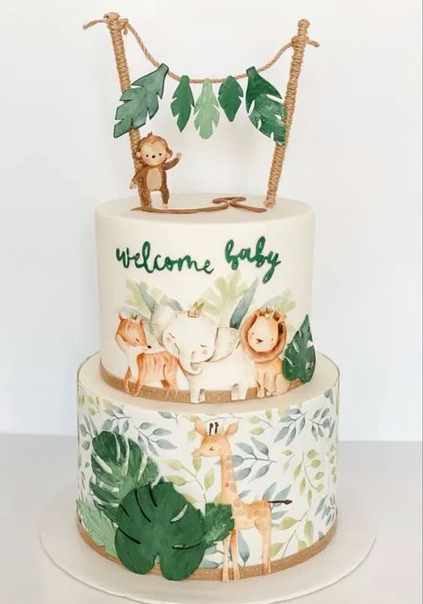 25+ Wonderful Jungle Themed Baby Shower Ideas Safari Gender Reveal Cake, Jungle Baby Cake, Wild One Baby Shower Cake, Safari Shower Cake, Safari Themed Baby Shower Cake, Safari Boy Baby Shower Ideas, Safari Baby Shower Cake Boy, Baby Jungle Baby Shower Theme, Baby Shower Themes Safari