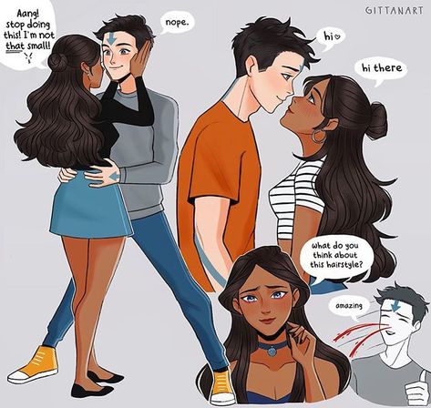 MARIA CAROLINA (@gittanart) on Instagram: “modern au kataang where aang is taller than katara so he teases her + he also being a flustered boyfriend ❤️ ” Katara X Aang Fan Art, Katara X Aang, Aang And Katara, Fan Art Avatar, Women Superhero, All Out Anime, Avatar Legend Of Aang, Atla Memes, Avatar: The Last Airbender