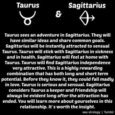 Taurus & Sagisttarius Taurus And Sagittarius, Taurus And Sagittarius Compatibility, Sagittarius And Taurus, Taurus Relationships, Sagittarius Compatibility, Sagittarius Relationship, Zodiac Sign Taurus, Sagittarius Quotes, Sagittarius Taurus