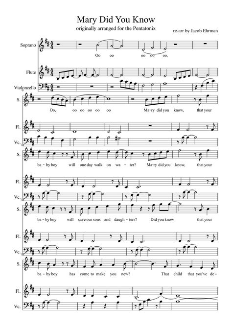 Sheet music made by jrunehrman for 3 parts: Soprano, Flute, Violoncello Mary Did You Know Sheet Music Free, Vintage Sheet Music, Free Sheet Music, Did You Know, Sheet Music, The Voice, Music, Christmas, Pins