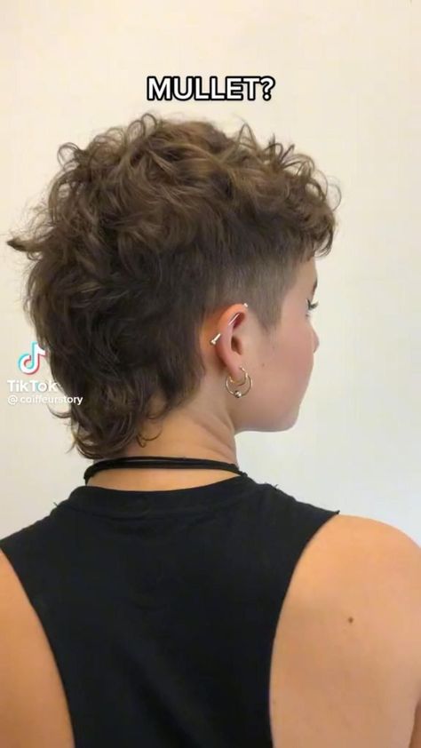 Shaved Sides Long Top Women, Shaved Curly Hair Women, Shaved Side Hairstyles Women, Mullet Haircut Shaved Sides, Half Buzzed Hair Women, Shaved Side Mullet Girl, Queer Mullet Short, Queer Mohawk, Short Haircut Shaved Sides