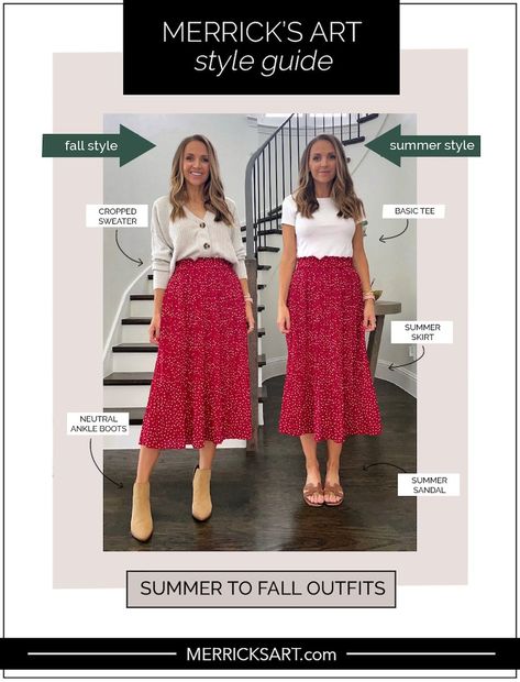 Transition Dresses To Fall, Transition Summer Dresses To Fall, Fall Midi Dress With Relaxed Skirt, Fall Mid-rise Skirt With Pockets, Summer Dresses Transition To Fall, Fall Cotton Knee-length Skirt, Everyday Fall Midi Skirt, Fall Midi-length Dresses With Relaxed Skirt, Transition Outfits Summer To Fall