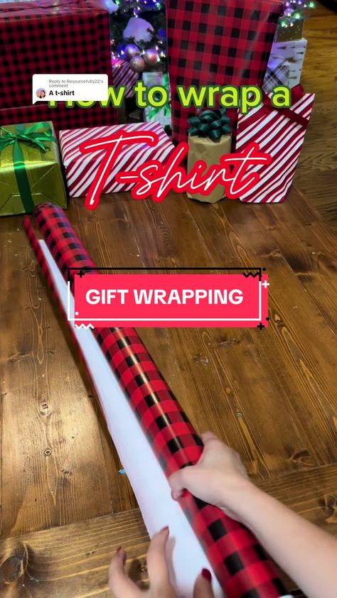 Replying to @Resourcefully22 How to wrap a shirt. #giftwrapping #giftideas #howtowrap Wrapping A Tshirt, How To Wrap A Tshirt, Gift Wrap Tshirt, Wrapping Paper Bows, Simple Thanksgiving Table, Packing Hacks Clothes, Gift Wrapping Techniques, Creative Gift Wraps, Gifts Wrapping