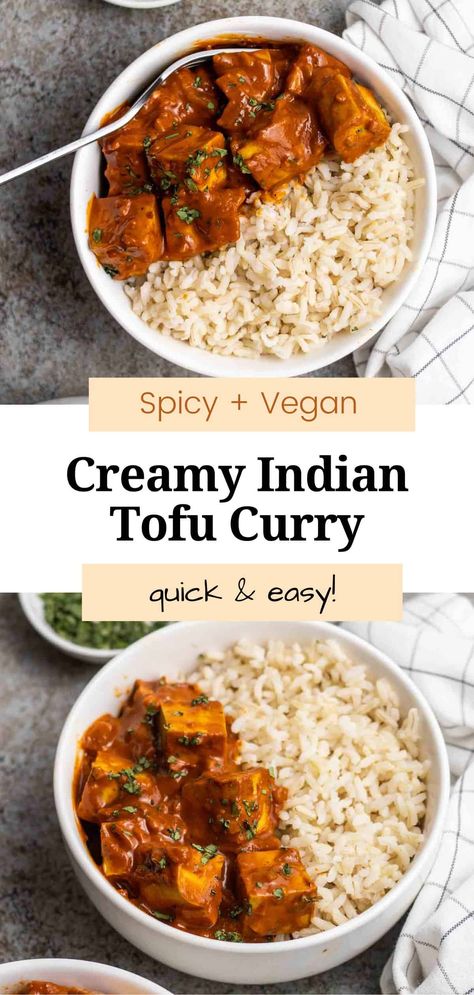 Bold, vibrant, and creamy, this Indian tofu curry will leave you craving more! All you need is a few simple ingredients and 30 minutes to make this recipe. Plus, it also happens to be vegan, too! Tofu Indian Recipes, Indian Tofu, Tofu Coconut Curry, Firm Tofu Recipes, Tofu Curry, Vegan Indian Recipes, Tofu Recipes Vegan, Tofu Dishes, Vegan Curry