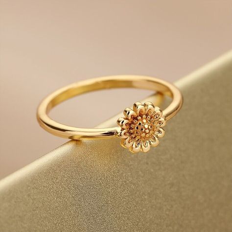 Latest Gold Ring Designs, Boho Sunflower, Pretty Jewelry Necklaces, Sunflower Ring, Sunflower Jewelry, Gold Rings Fashion, Gold Ring Designs, Gold Rings Jewelry, Floral Ring