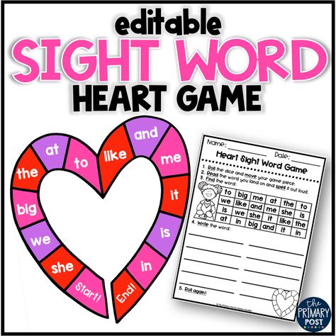 CVC Hearts FREEBIE - The Primary Post Valentine Sight Words, Editable Sight Word Games, Kindergarten February, Kindergarten Songs, Sounding Out Words, Morning Tubs, Cvc Word, Heart Words, Valentine Activities