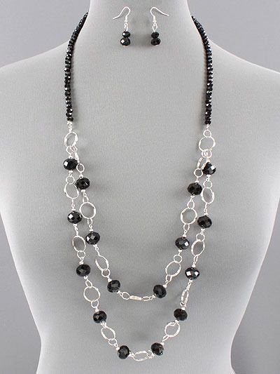 double strand beaded necklace patterns | Jewelry Trinket Designs | Long Black Beaded Layer Link Silver Necklace ... Diamond Bar Necklace, Beaded Necklace Patterns, Jewelry Trinket, Crystal Choker Necklace, Necklace Patterns, Beaded Jewelry Patterns, Necklace And Earring Set, Bead Jewellery, Jewelry Patterns