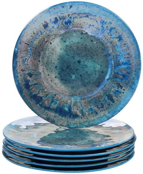 Certified International Radiance 6-piece Melamine Dinner Plate Set Teal Dinnerware, Blue Dishes, Dinner Plate Set, Plates And Bowls Set, Melamine Dinner Plates, Dining Plates, Melamine Dinnerware, Indoor Dining, Metallic Luster