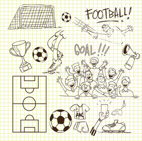 Football Doodles, Chibi Doodles, Soccer Graphics, Drawing Ideas Easy Doodles, Soccer Drawing, Football Drawing, Sketch Note, Doodle Vector, Drawing Ideas Easy