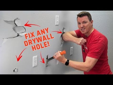 How to Fix Holes in Drywall - 4 Easy Methods - YouTube How To Fix A Whole In The Wall, Drywall Repair Hole, Patching Holes In Walls, Goodman House, Fix Hole In Wall, Sheetrock Repair, Bypass Doors, Hanging Drywall, Sheet Rock