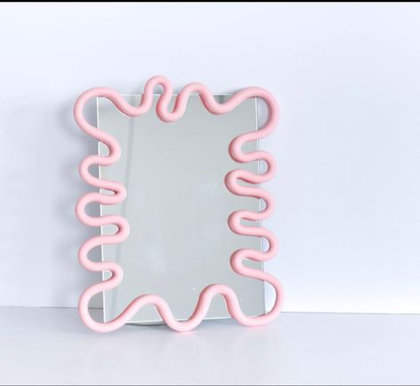 Wavy Mirror Decor, Squiggly Mirror, Squiggle Mirror, Pink Selfie, Funky Mirrors, Attic Decor, Wavy Mirror, Flower Mirror, Retro Office