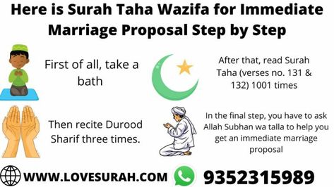 Surah Taha wazifa for Immediate marriage proposal helps you to get married soon #lovesurah #love #marriage #surah #islam Dua To Get Married Soon, Wazifa For Love Marriage, Get Married, Biology Facts, Pray Quotes, Islamic Art Pattern, Love Marriage, Marriage Proposal, To Get