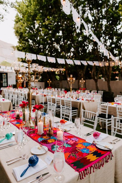 Spaniard Party Theme, Colorful Hacienda Wedding, Mexican Wedding Papel Picado, Mexican Themed Engagement Party Ideas, Colombian Theme Wedding, Wedding Decor Mexican Theme, Fiesta Style Wedding, White Fiesta Theme Party, Elegant Fiesta Party