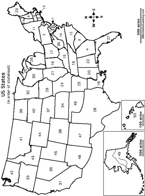 outline map US states, numbered by when they entered statehood. Use to label state names and capitals. United States Map Printable, Us Map Printable, Map Worksheets, States And Capitals, Homeschool Geography, Flag Coloring Pages, Maps For Kids, America Map, Homeschool History