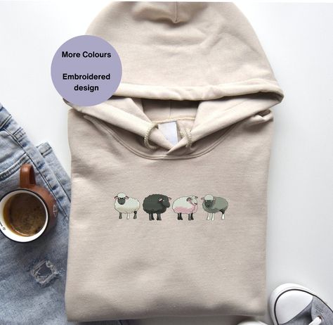 Sheep embroidered Hoodie, Sheep border hoodie. Embroidered Sheep clothing. Sheep lovers gift idea. Unisex embroidered clothing Embroidered Sheep, Sheep Clothing, Unique Hoodies, Embroidered Clothes, Embroidered Hoodie, Adorable Animals, Lovers Gift, Border Design, Pet Clothes