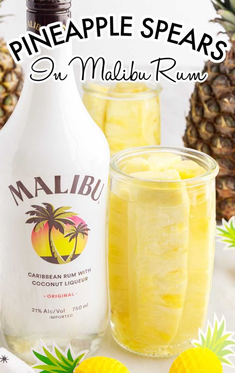 Pineapple Spears, Malibu Pineapple, Summer Kick Off, Gluten Free Healthy Recipes, Coconut Liqueur, Alcoholic Treats, Rum Cocktail Recipes, Lake Activities, Facebook Recipes