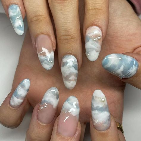 Storm Cloud Nails, 3d Cloud Nails, Rain Cloud Nails, Storm Nails, Clouds Nails, Rainy Day Nails, Blue Cloud Nails, Raindrop Nails, Cloud Nails Acrylic