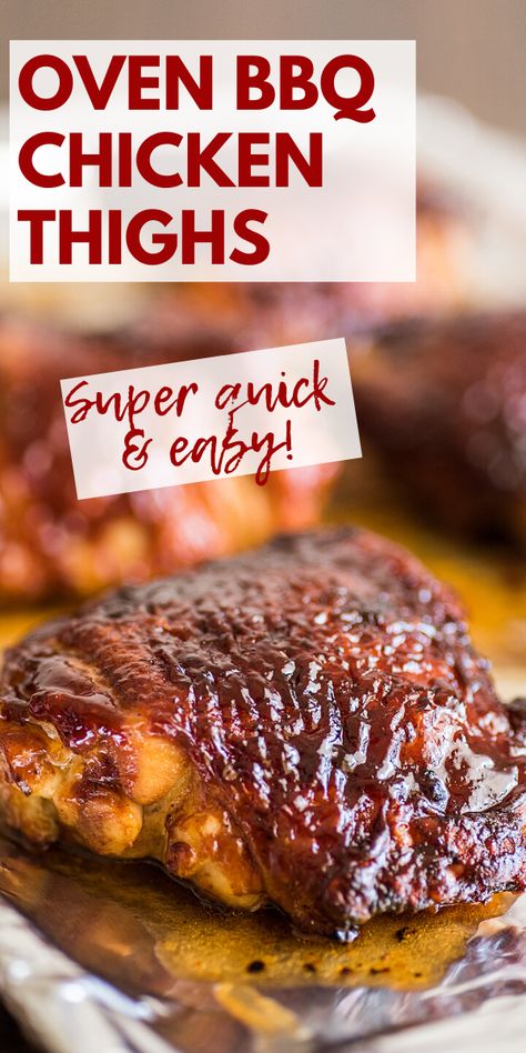 The EASIEST sticky and juicy Baked BBQ Chicken Thighs. You can throw these together with three ingredients in 35 minutes. Oven Baked Barbecue Chicken Thighs, Baked Bbq Chicken Thighs Bone In, Oven Barbecue Chicken Thighs, Barbecue Chicken Thighs In The Oven, Bbq Chicken Thighs In Oven, Barbeque Chicken Thighs, Baked Barbecue Chicken Thighs, Bone In Chicken Thighs Recipes Oven, Baked Chicken Thighs Bone In