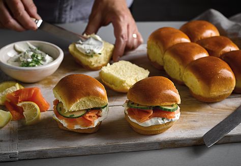 Smoked Salmon & Cream Cheese Cream Cheese Brioche, Brioche Sliders, Smoked Salmon And Cream Cheese, Salmon And Cream Cheese, Deceptively Delicious, Smoked Salmon Cream Cheese, Salmon Breakfast, Slider Rolls, Salmon Cream Cheese