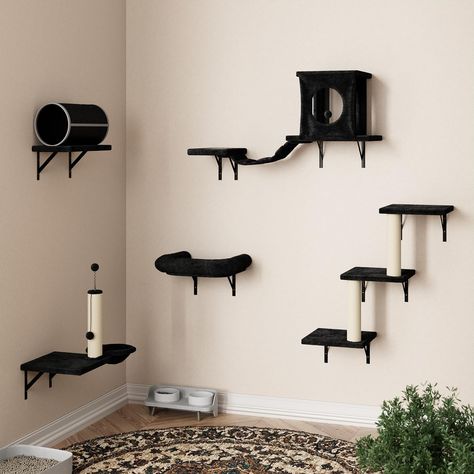 PRICES MAY VARY. 🐾【Cat Wall Shelves Set】The 7pc cat wall furniture set has infinite combinations to adapt to different spaces and needs. The position of each accessory can be independently adjusted to adapt to various home environments. 😻【Luxurious Cat Furniture】 The cat shelf and perches is a hanging design, which designed to be suspended without taking up floor space. The whole set of cat stand includes cat house, cat tunnel, cat hammock, cat scratching board, cat scratching post and cat ste Gothic Cat Furniture, Diy Cat Accessories, Cute Cat Decor, Cat Set Up In Apartment, Cat Wall Ideas, Indoor Cat Room Ideas, Wall Cat Tree, Cat Room Ideas, Cat Room Diy