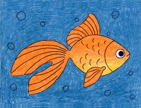 How to Draw a Goldfish · Art Projects for Kids Crayon Blending, Drawing Goldfish, Fishes Drawing, Fish Drawing For Kids, Easy Fish Drawing, Drawing Gold, Steam Classroom, Fish Images, Fish Coloring