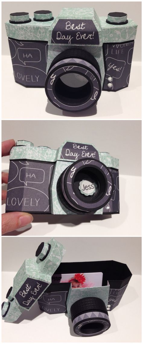 Paper camera gift box. Paper Camera Gift, Diy Paper Camera, Cardboard Camera, Coffee Cup Crafts, Paper Camera, Diy Camera, Wedding Cards Handmade, Cute Birthday Gift, Creative Activities For Kids