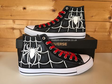 Spider-Man high top Converse #converse #spiderman #personalisedconverse #spider-man Spiderman Shoes Converse, Spider Man Converse, Spider Man Shoes, Spiderman Shoes, Zapatillas All Star, Best Sandals For Men, Marvel Shoes, Converse Design, Painted Converse