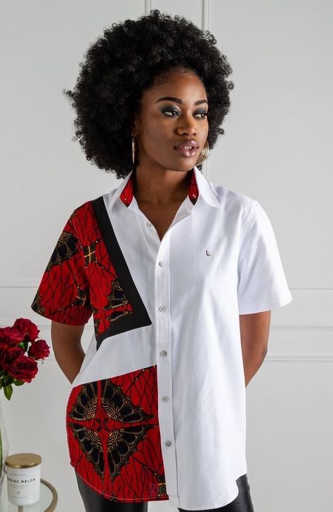 Ankara Shirt For Ladies, Ankara Shirt Dress Styles Women, African T Shirts Design, African Tops For Women Shirts, Ankara Shirt Dress For Women, Tops For Women Ankara, Ankara Shirts Women, African Print Tops With Jeans, Ankara Pattern