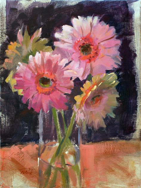 Gerbera Daisy Painting Acrylics, Pink Daisy Painting, Gerbera Flower Painting, Gerbera Daisy Aesthetic, Gerbera Painting, Gerbera Daisy Painting, Pan Pastels Art, Pan Pastels, Pastels Art