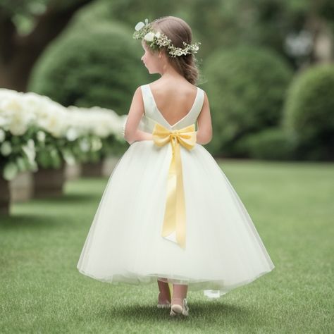 White And Yellow Wedding Theme, Pale Yellow Weddings, Abroad Wedding, Yellow Flower Girl Dresses, Wedding Theme Color Schemes, Yellow Wedding Dress, Garden Wedding Flowers, Yellow Wedding Theme, Wedding Sunset